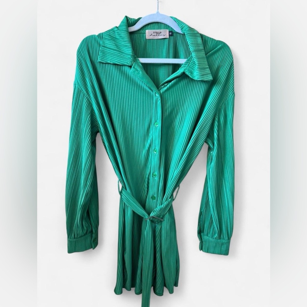 Green Button Down Shirt Dress with Belt